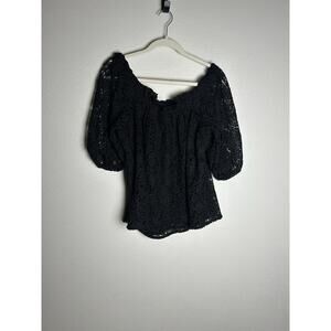 Maeve Anthropologie Off the Shoulder Cutwork Lace Black Blouse Size Medium